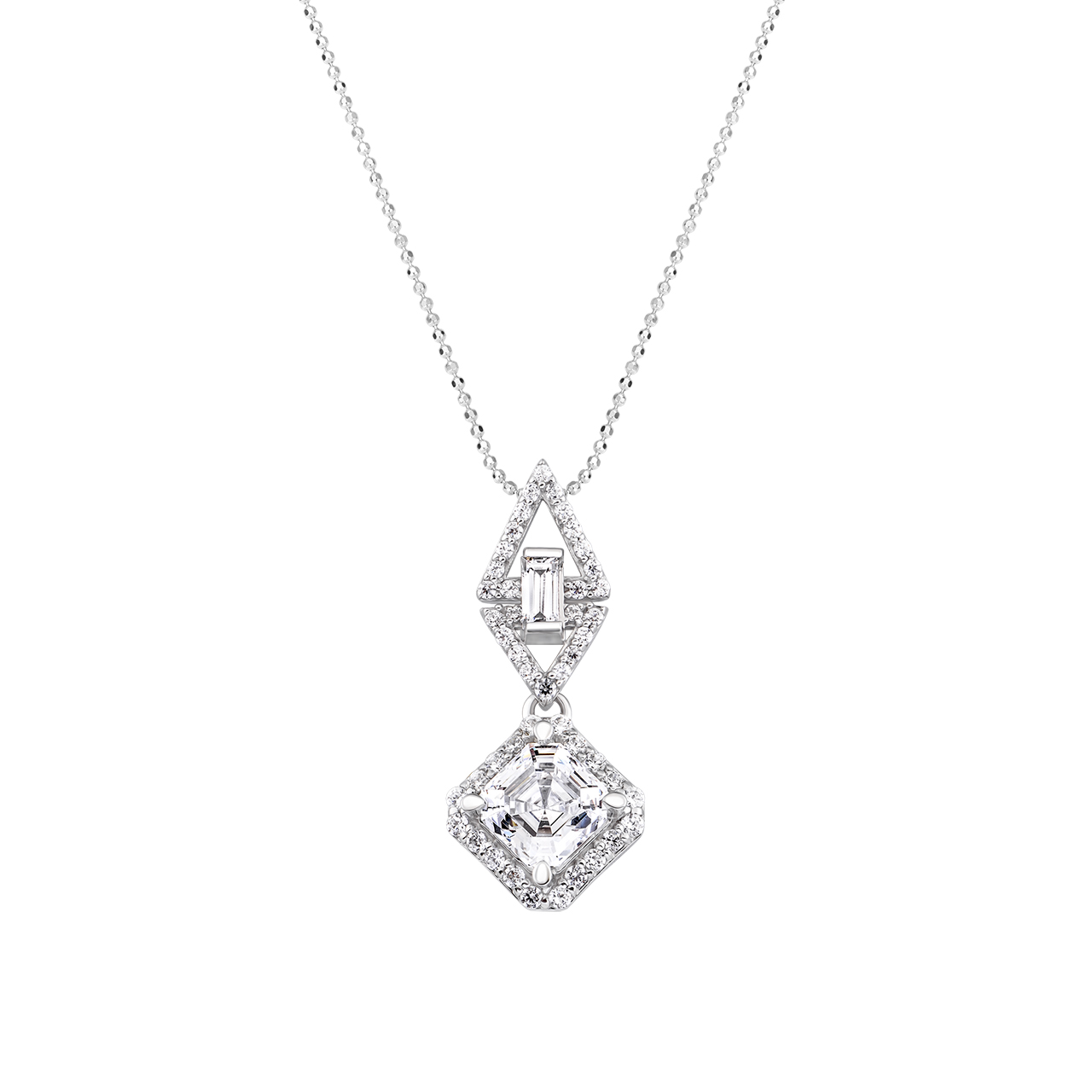 Diamond Sparkling Necklace 10K White Gold, Rhodium Plating