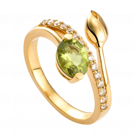 gold ring with peridot and excellent cz